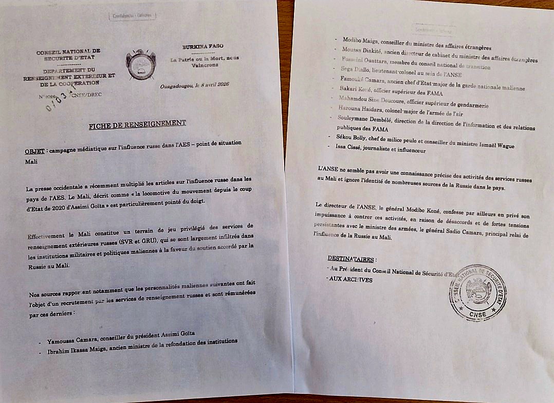 Fiche de renseignement du CNSE Burkina Faso — 8 avril 2026