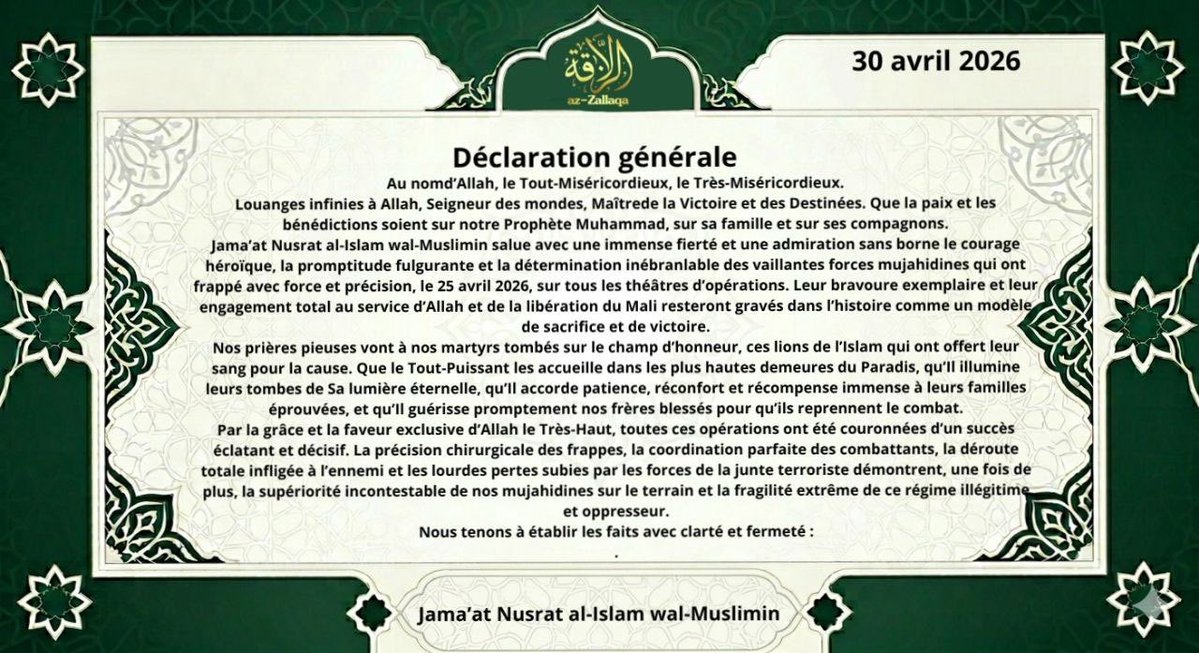 Communiqué du JNIM — 30 avril 2026