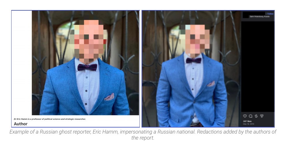 Le faux expert Eric Hamm utilisant la photo d'un ressortissant russe, visage flouté